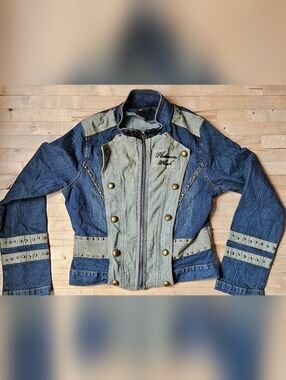 L, Vintage, Y2K, Platinum Plush, Patchwork-Style, Military Hardware Jacket